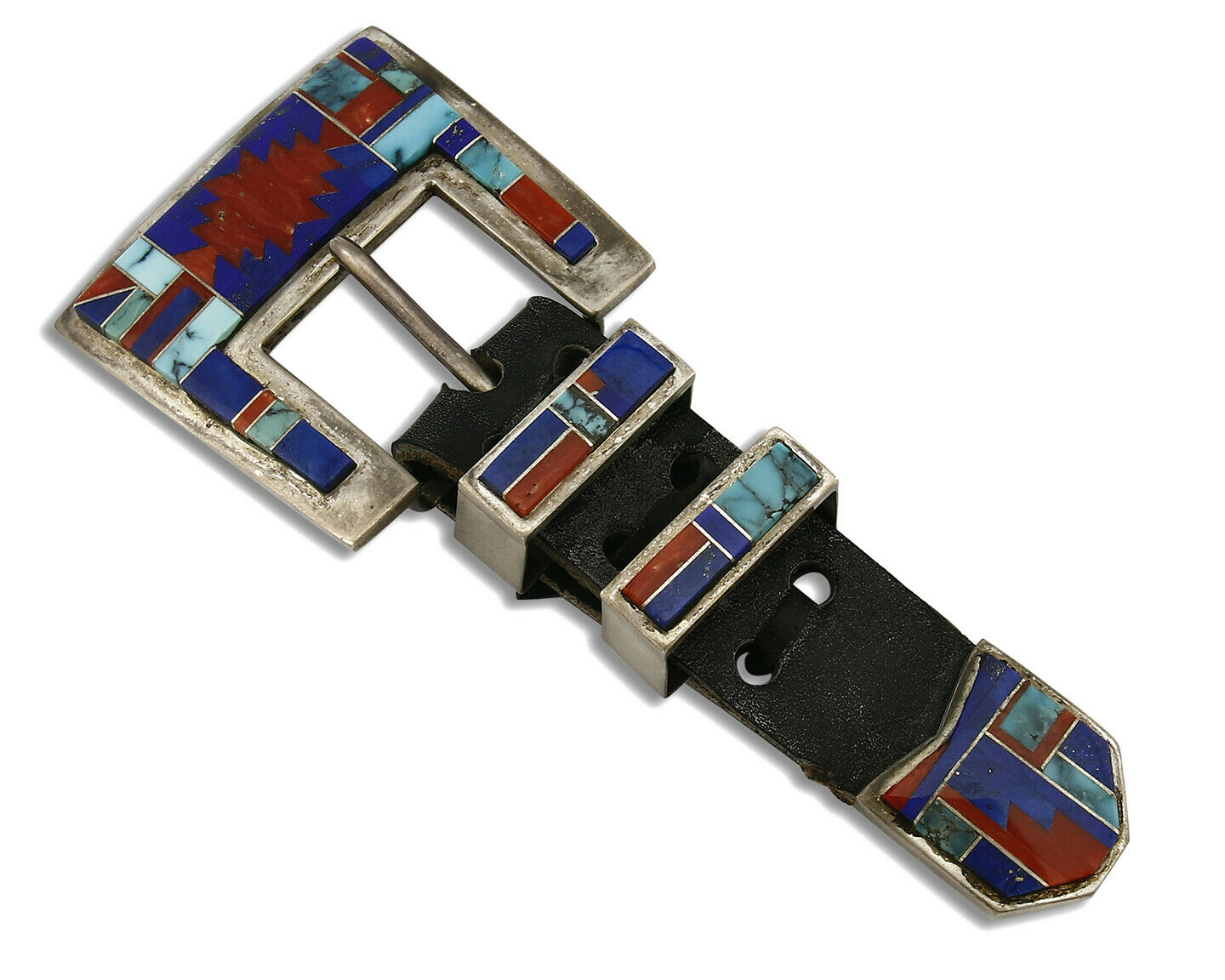 Navajo Ranger Buckle .925 Silver Gemstone Natural Artist N.B. C.80's