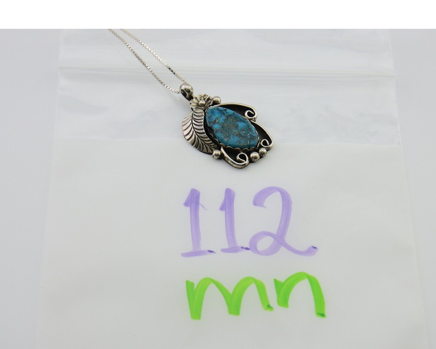 Navajo Necklace 925 Silver Natural Spiderweb Turquoise Native Artist C.80's