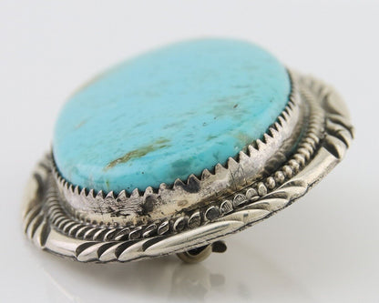 Navajo Pin Pendant 925 Silver Natural Blue Turquoise Artist signed DS C.80's
