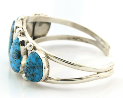 Navajo Bracelet Sterling Silver Handmade Turquoise Artist Signed TAHE