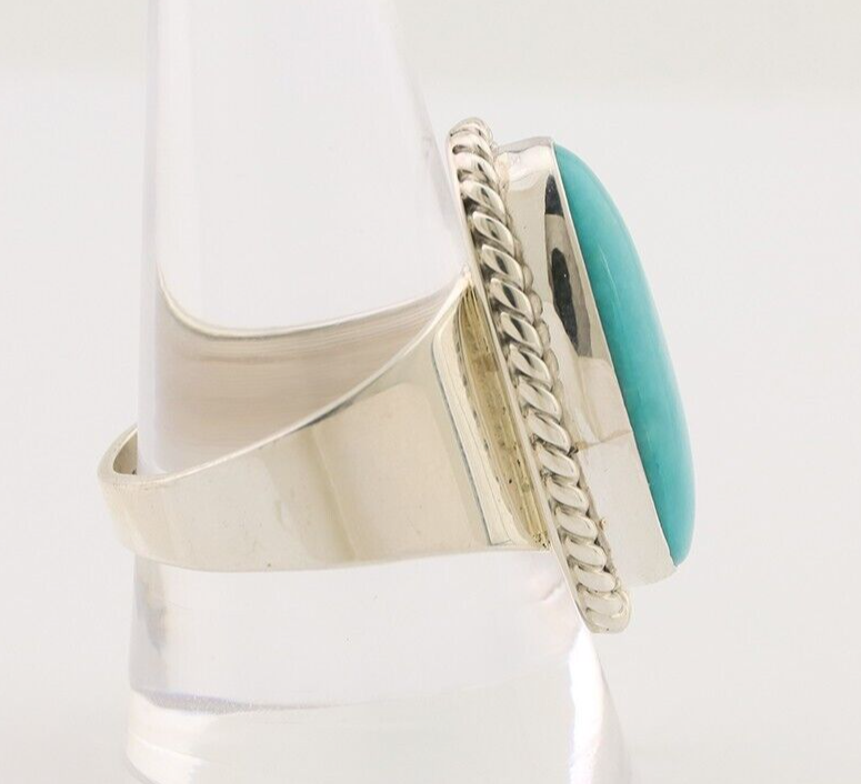 Navajo Ring 925 Silver Natural Blue Turquoise Artist Signed M C.80's