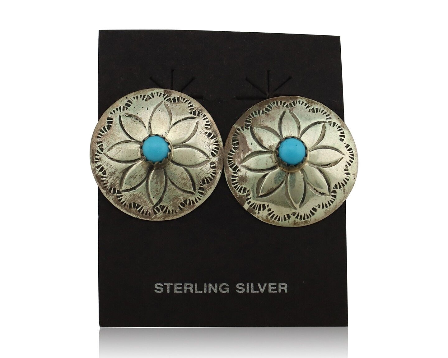 Navajo Earrings 925 Silver Blue Turquoise Signed Ray Nez C.80's