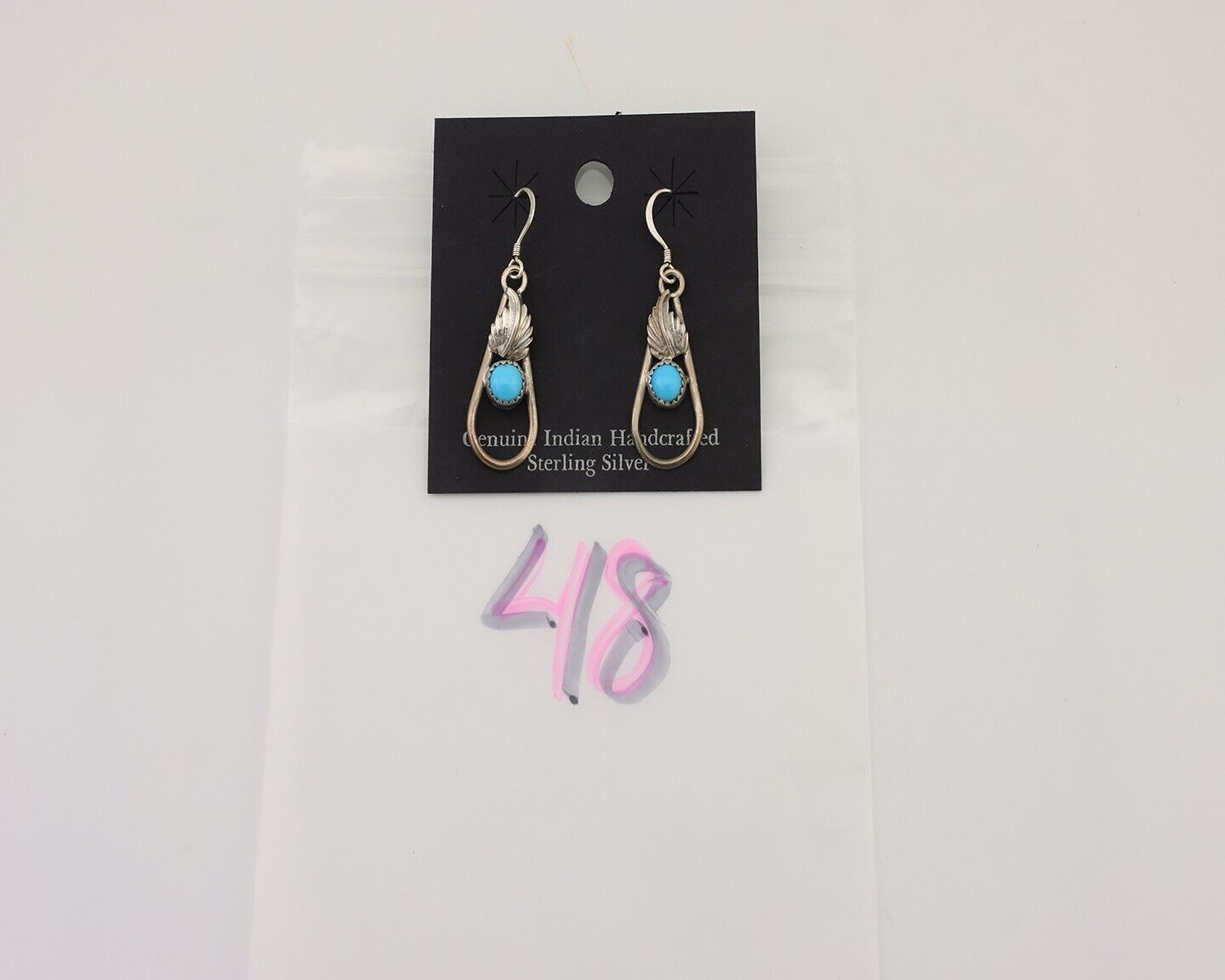 Navajo Dangle Earrings 925 Silver Sleeping B Turquoise Native Artist C.80's