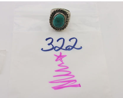 Mens Navajo Ring 925 Silver Turquoise Artist Signed Tipi & Crossed Arrows C.80's