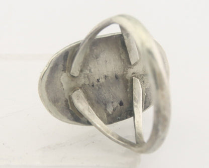 Navajo Ring 925 Sterling Natural Chip Inlay Coral & Turquoise C.80's Size 8.0