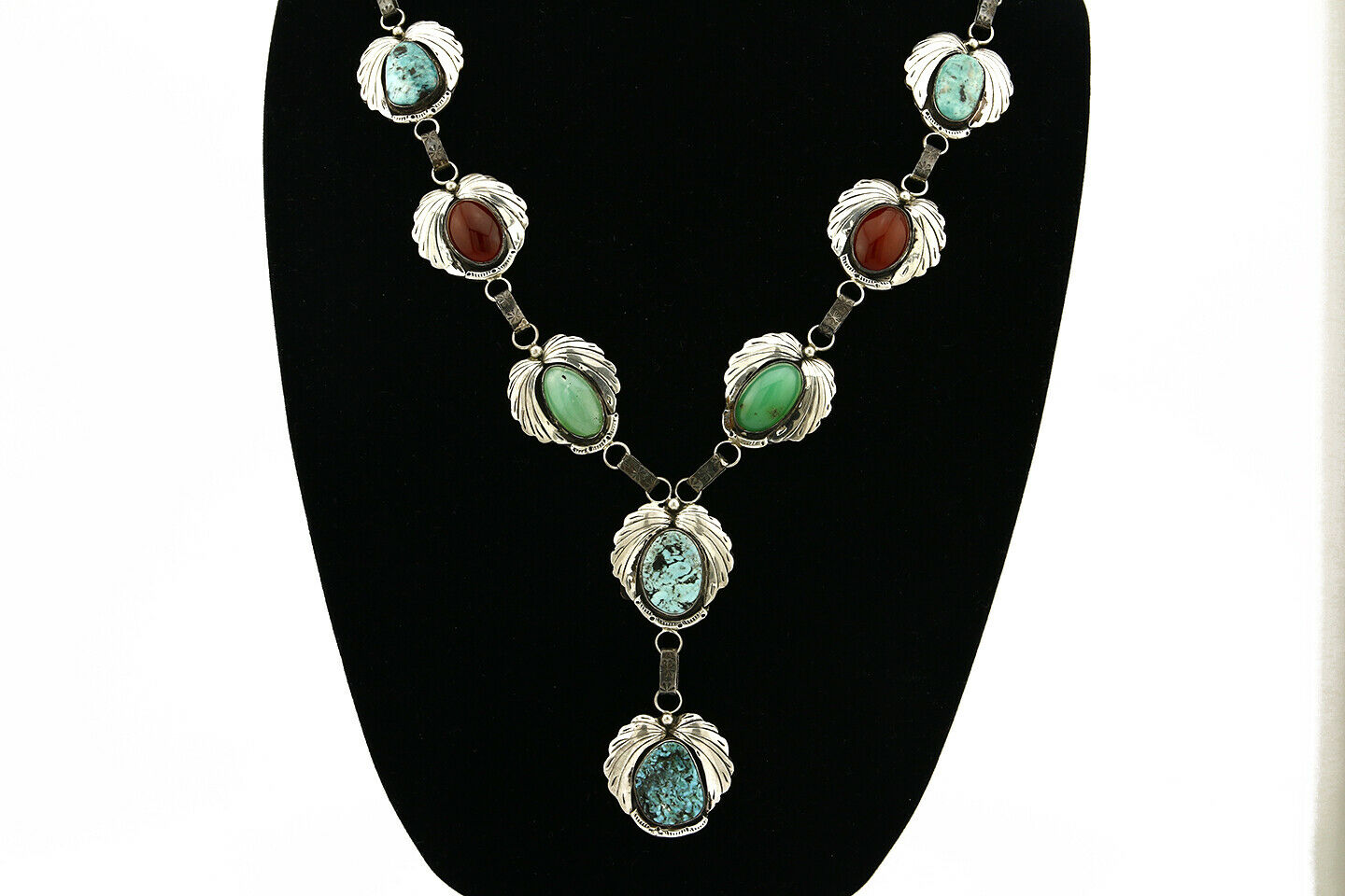 Navajo Handmade Necklace .925 Silver Gemstone Signed LL