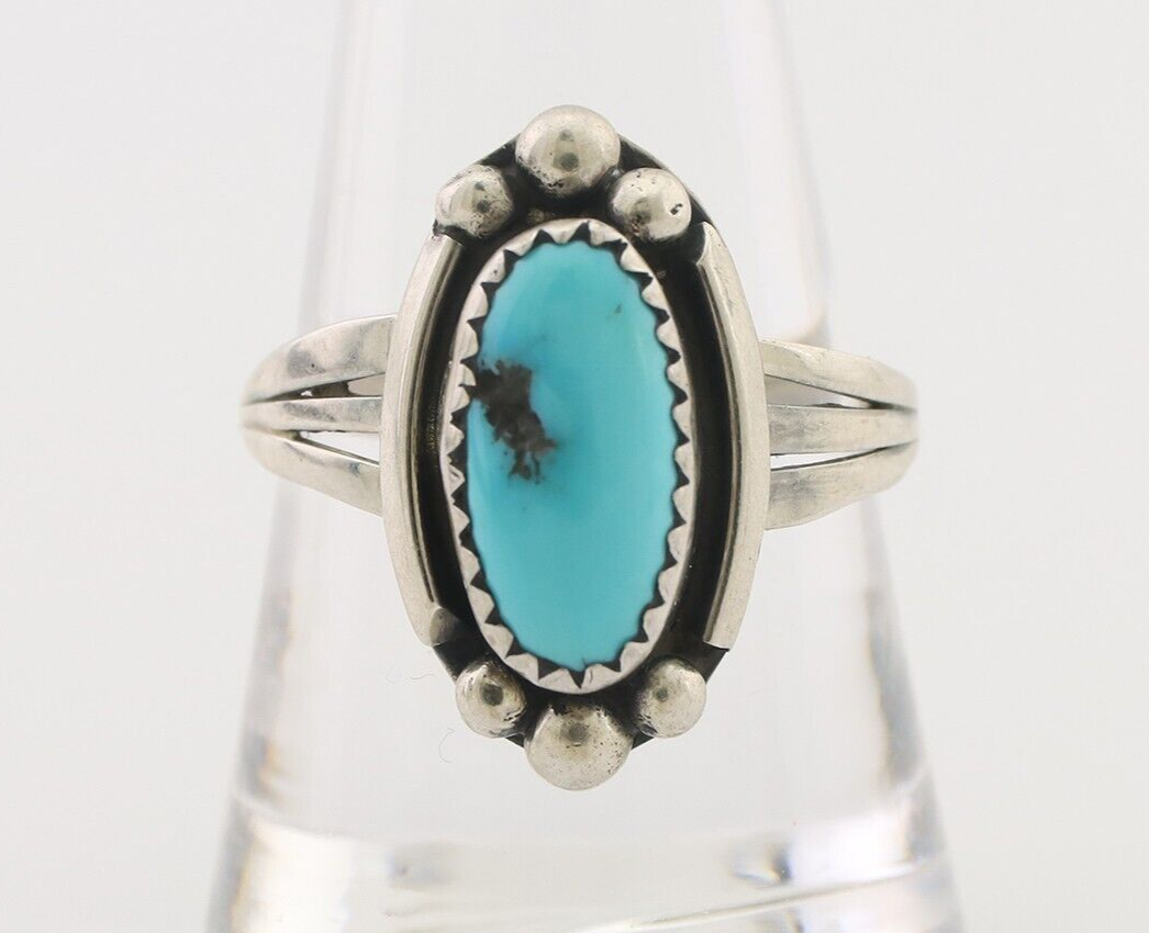 Navajo Ring 925 Silver Sleeping Beauty Turquoise Artist Signed SC C.80's