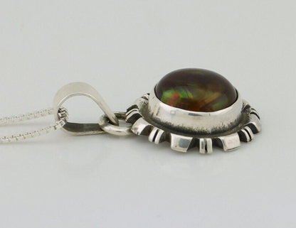 Navajo Handmade Necklace 925 Silver Fire Opal Artist Signed Sunburst C.80's