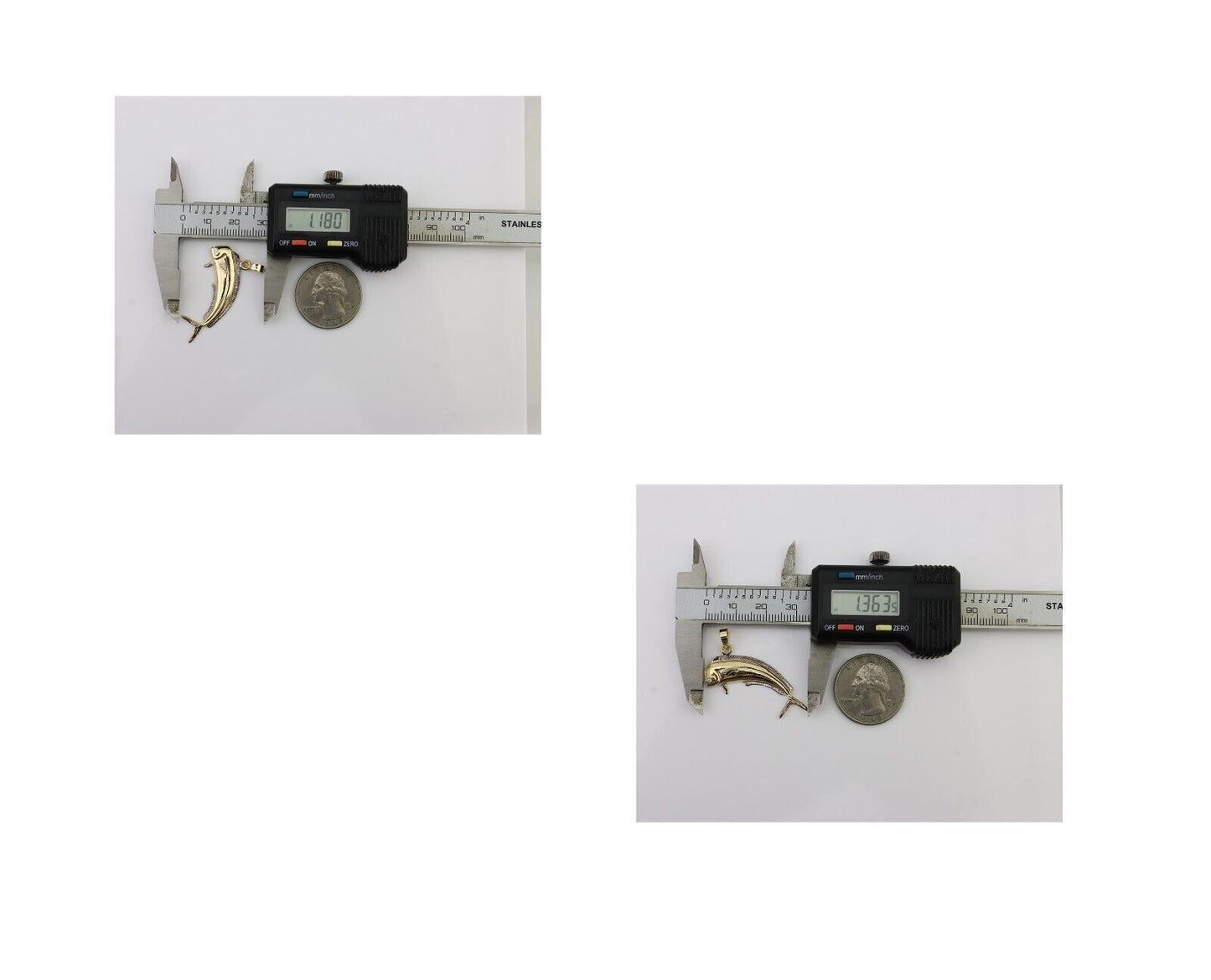 Men 14k Solid Gold Mahi Mahi Dorado Fish Pendant Medium Size 1/2 in x 1 1/2 in