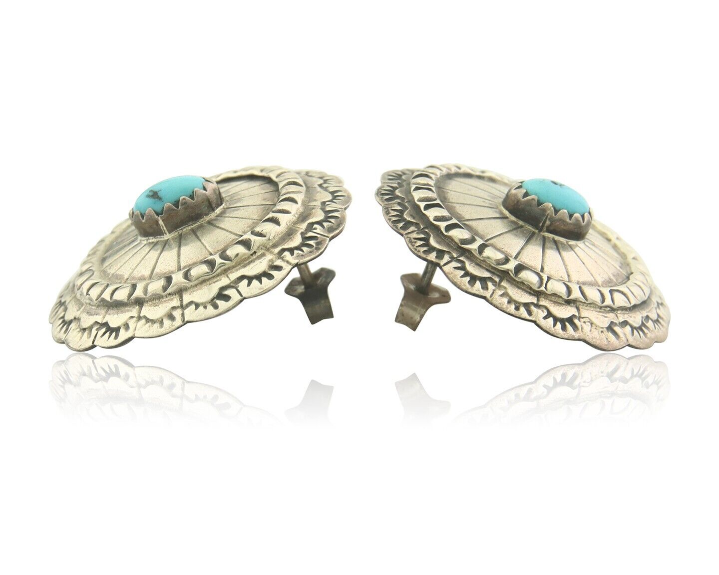Navajo Earrings 925 Silver Natural Turquoise Native American Artist C.80's