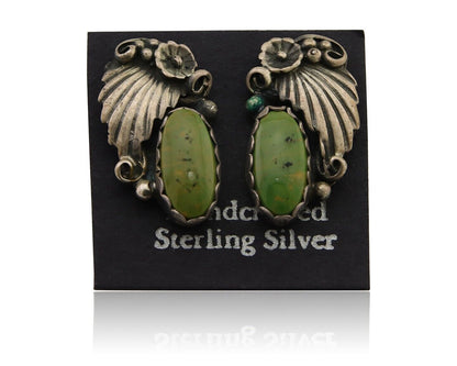 Navajo Handmade Earrings 925 Silver Natural Turquoise Native Artist C.80's