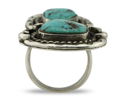 Navajo Ring 925 Silver Natural Blue Turquoise Artist Signed LP C.80's