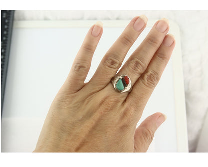 Vintage Navajo Ring 925 Sterling Silver Natural Gemstone Authentic Size 8.0