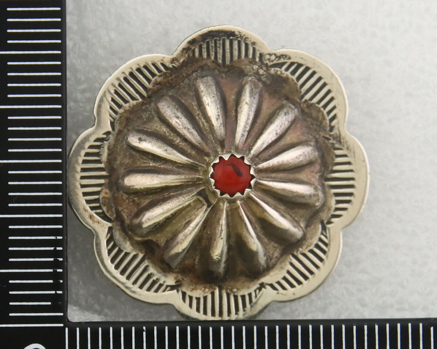 Navajo Concho Earrings 925 Silver Natural Coral Native American Artist C.80's