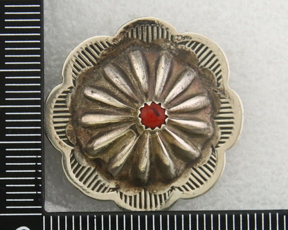 Navajo Concho Earrings 925 Silver Natural Coral Native American Artist C.80's