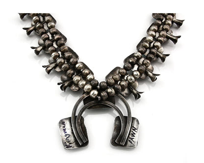 Navajo Squash Necklace Sterling Silver Kingman Turquiose Vintage C.80's