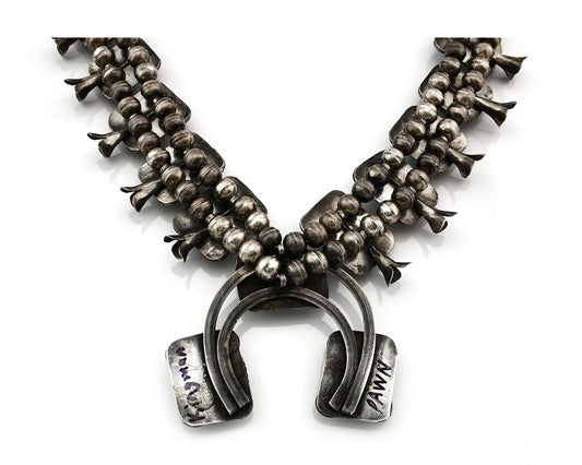 Navajo Squash Necklace Sterling Silver Kingman Turquiose Vintage C.80's