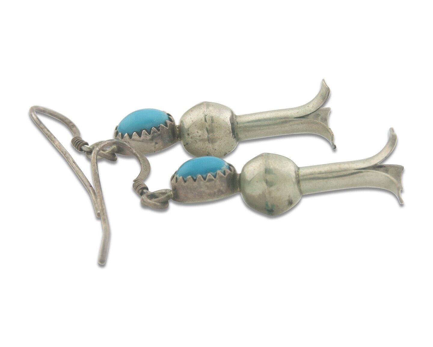 Navajo Squash Earrings 925 Silver Natural Turquoise Native American Artist C80s