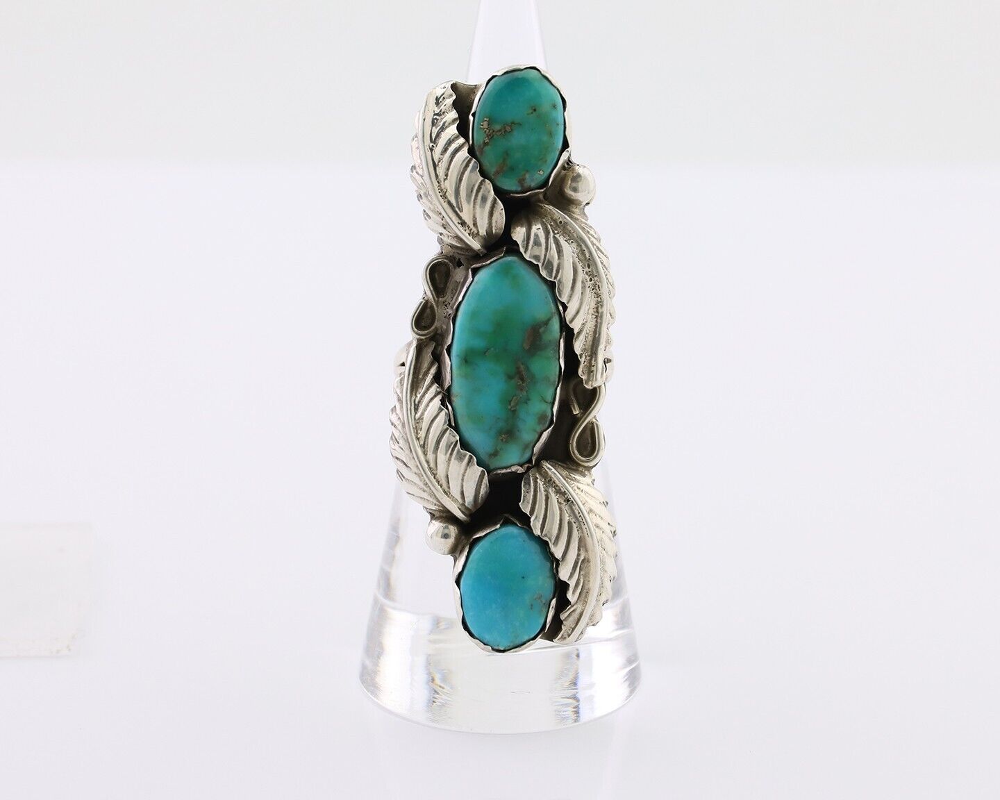Navajo Ring 925 Silver Kingman Turquoise Native American Artist C.80's