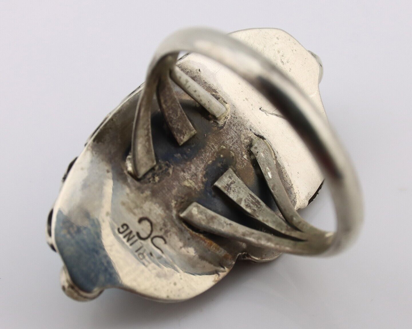 Navajo Ring 925 Silver Sleeping Beauty Turquoise Signed SC C.80's