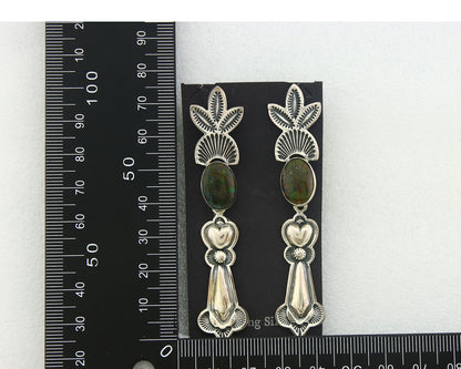 Navajo Earrings 925 Silver Natural Turquoise Artist Signed JR Silversmith C.80's