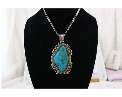 Large Navajo Necklace Sterling Silver Authentic Turquoise Vintage Signed Gomez