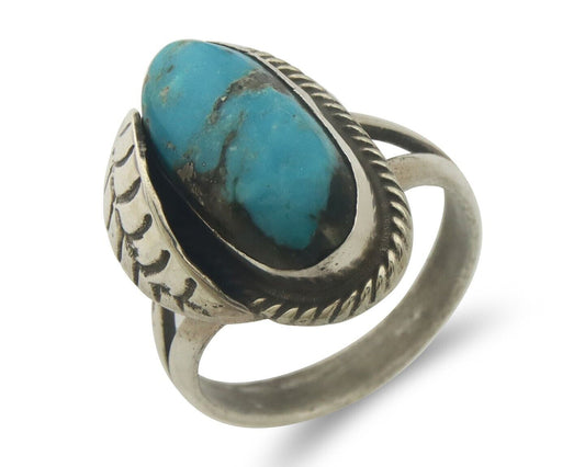 Navajo Ring 925 Sterling Bisbee Turquoise Native Artist C.80's Size 5.75