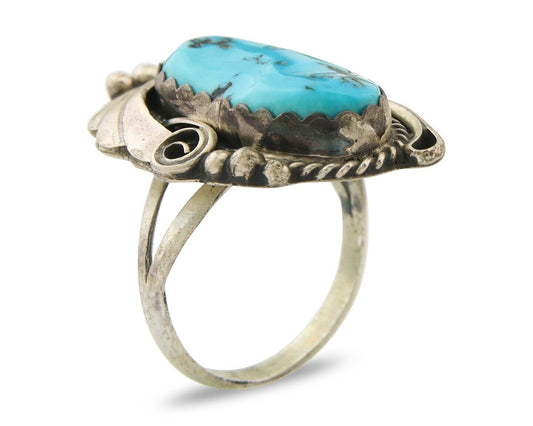 Navajo Ring 925 Sterling Turquoise Artist Justin Morris C.80's Size 9.0