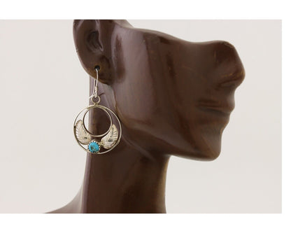 Navajo Handmade Dangle Earrings 925 Silver Blue Turquoise Native Artist C.80's