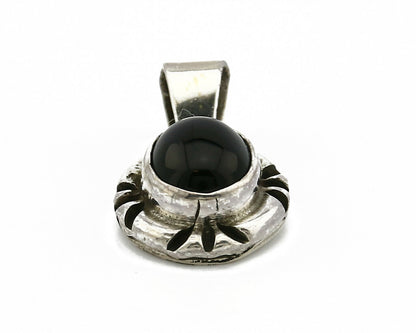 Navajo Hand Stamped Natural Mined Black Onyx in .925 SOLID Silver Pendant