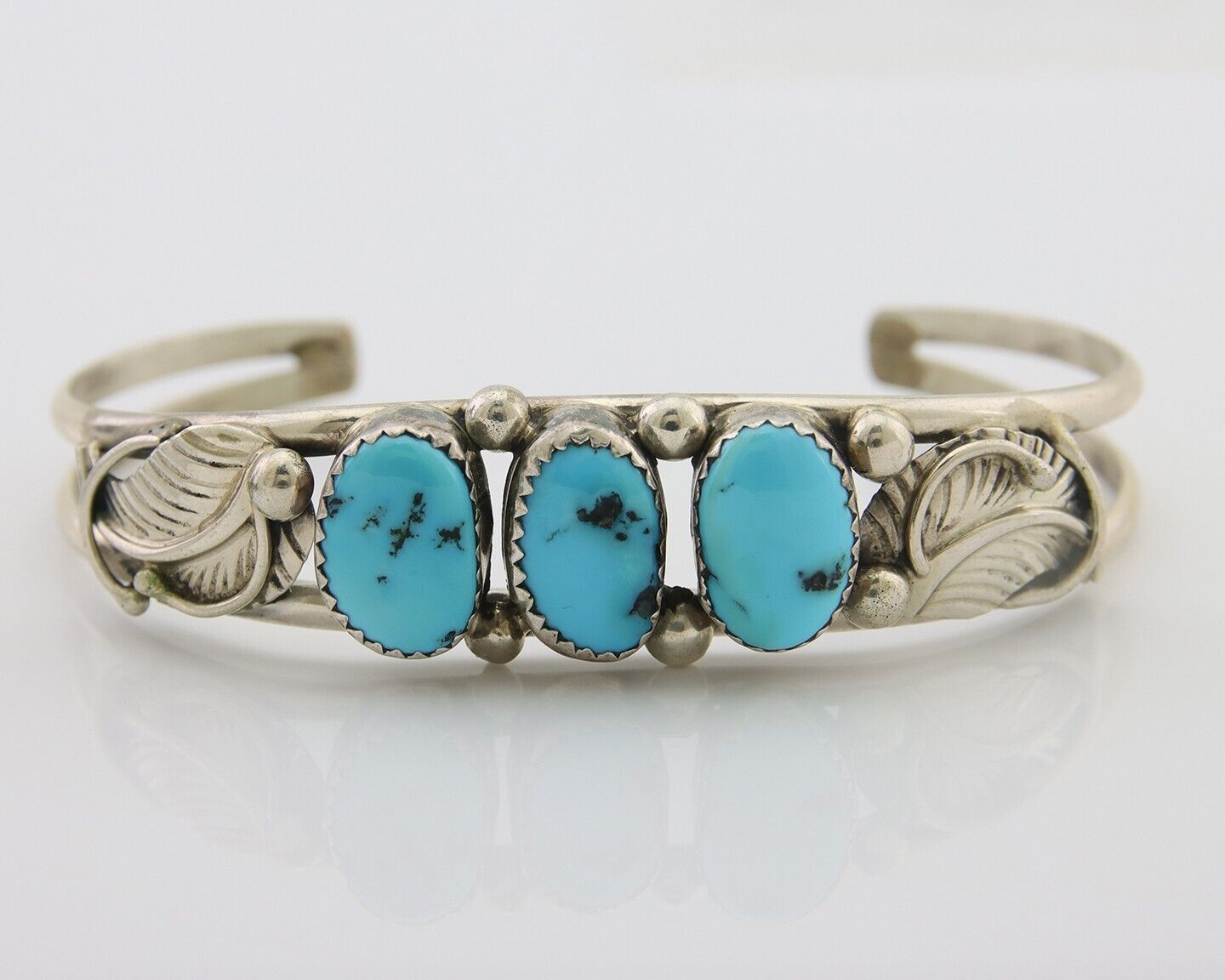 Navajo Bracelet 925 Silver Natural Blue Turquoise Native American Artist C.80's