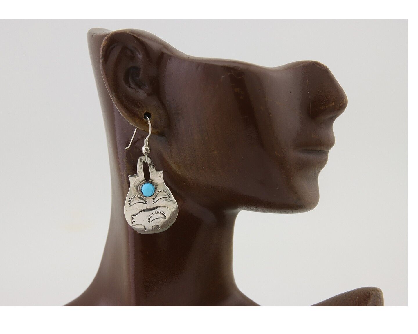 Navajo Dangle Earrings 925 Silver Natural Turquoise Artist Signed L. Ramon C.80s