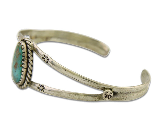 Navajo Cuff Bracelet 925 Silver Turquoise Native American Artist Handmade C.80's