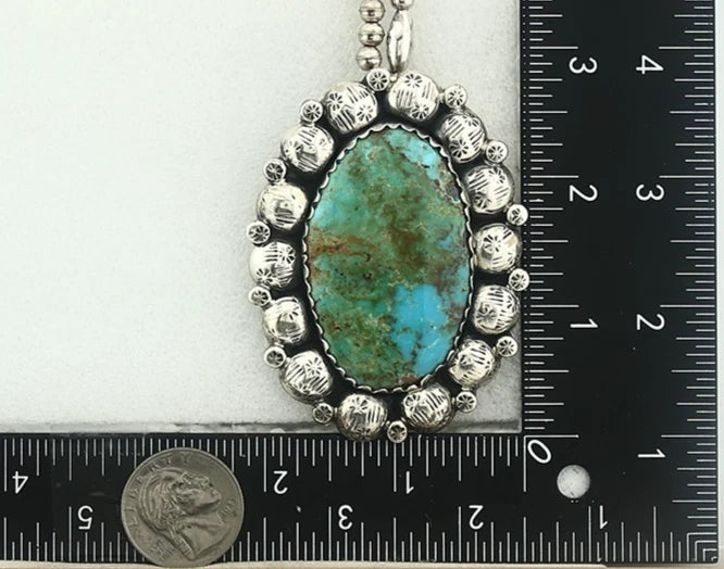 Navajo Bead Necklace Sterling Silver Natural Turquoise Signed Montoya