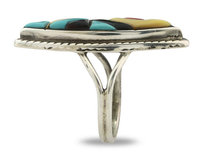 Vintage Zuni Ring 925 Sterling Silver Natural Gemstone Signed R & GT Size 5.75