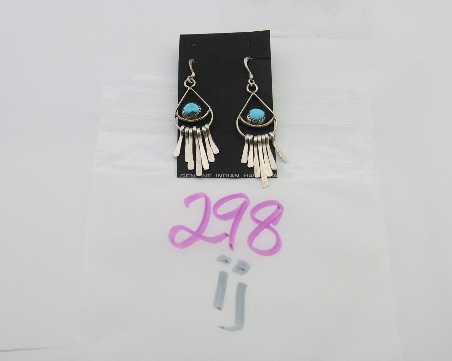 Navajo Dangle Earrings 925 Silver Natural Turquoise Artist Signed JB C.80's