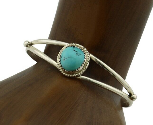 Navajo Bracelet 925 Silver Sleeping Beauty Turquoise Native Artist C.80's
