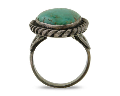 Men Navajo Ring 925 Silver Natural Slab Turquoise Signed Sunset C.80's