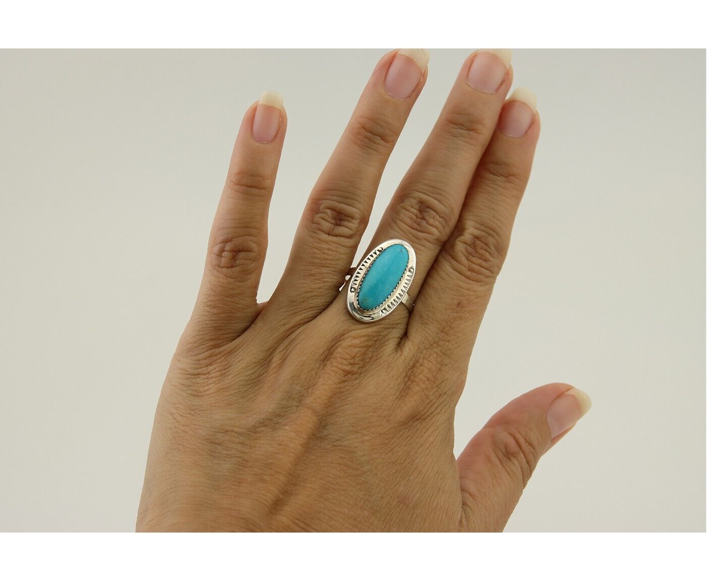 Navajo Ring 925 Silver Blue Turquoise Artist Signed CS C.80's