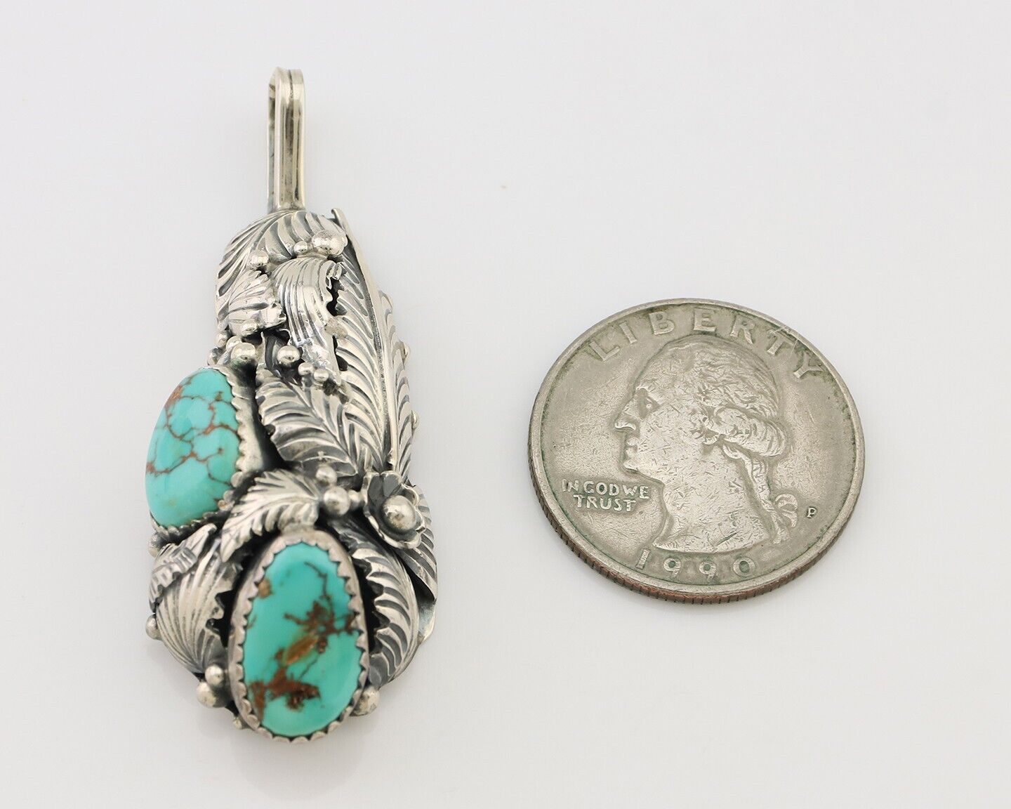 Navajo Pendant 925 Silver Natural Bisbee Turquoise Signed Tom Willeto C.80's