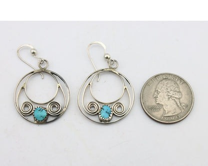 Navajo Dangle Handmade Earrings 925 Silver Blue Turquoise Native Artist C.80's