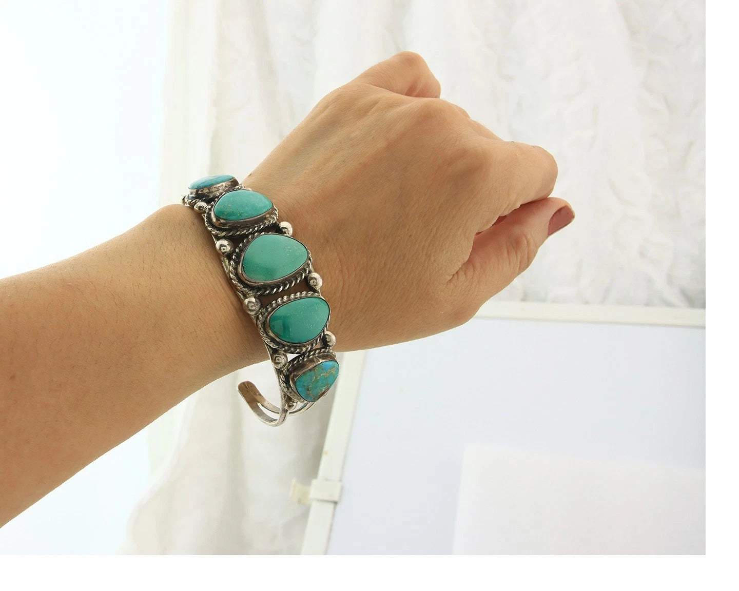 Men Navajo Cuff Bracelet Sterling Silver Turquoise Vintage Signed C Montoya