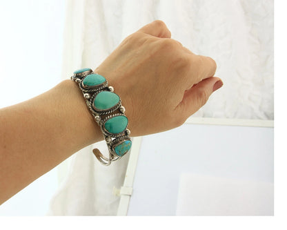 Men Navajo Cuff Bracelet Sterling Silver Turquoise Vintage Signed C Montoya