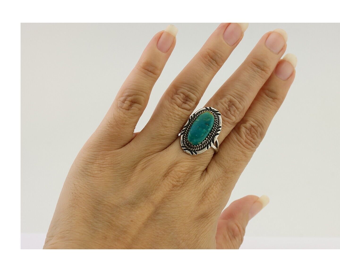 Navajo Ring 925 Silver Natural Blue Turquoise Artist Signed M BEGAY C.80's