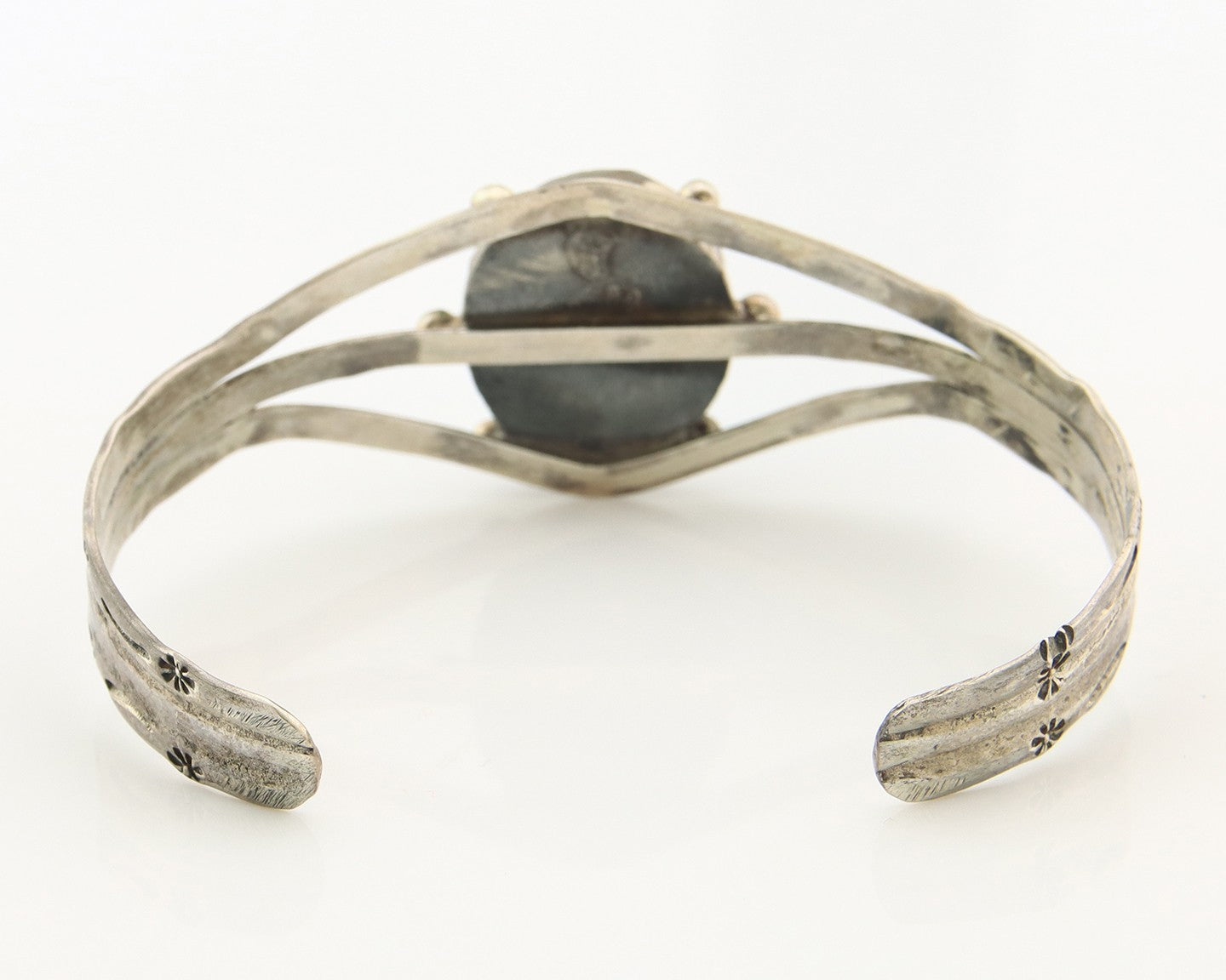 Navajo Bracelet Sterling Silver Turquoise Hand Stamped Native American Artist