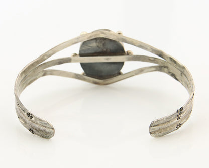 Navajo Bracelet Sterling Silver Turquoise Hand Stamped Native American Artist
