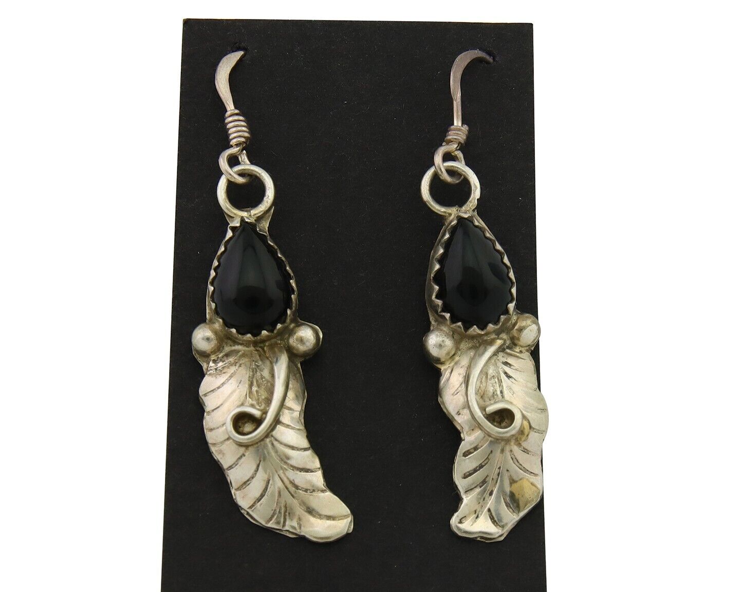 Navajo Earrings 925 Silver Handmade Natural Onyx Signed DB C.80's