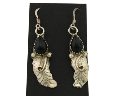 Navajo Earrings 925 Silver Handmade Natural Onyx Signed DB C.80's
