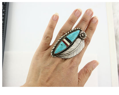Vintage Navajo Ring 925 Sterling Silver Turquoise Handmade Size 8.75