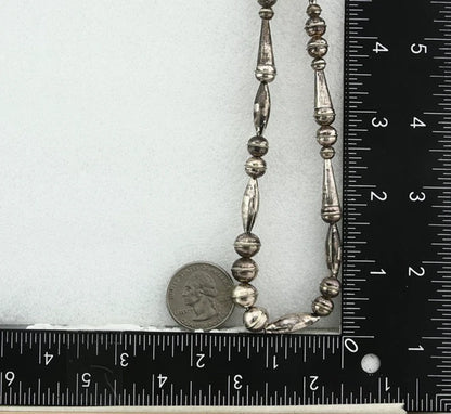 Navajo Bead Necklace Sterling Silver 8.0 mm wide 25 in long Circa 1980's